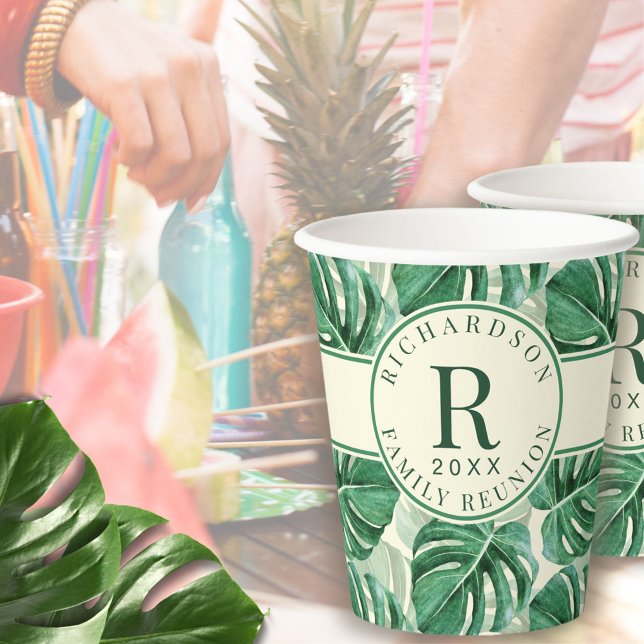 Tropical Monstera Leaf Summer Family Reunion Paper Cups (Creator Uploaded)