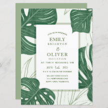 Tropical Monstera leaf wedding invitations