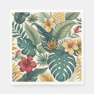 Tropical Monstera Leaf With Hibiscus Napkin