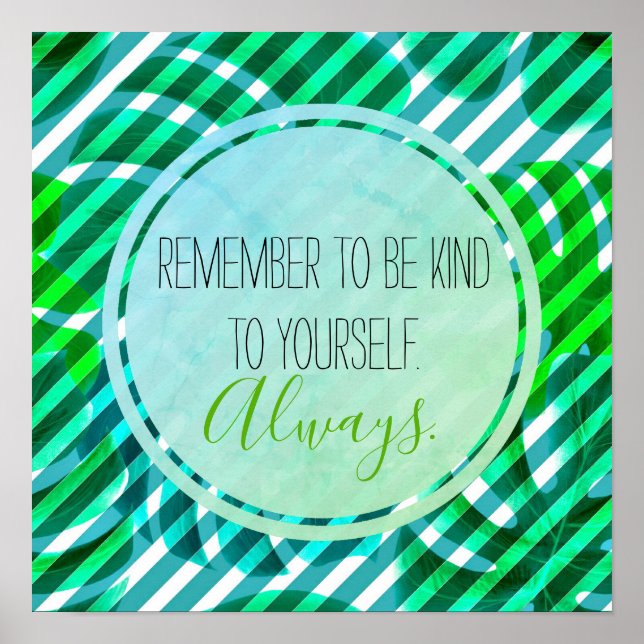 Tropical Monstera Leaves and Stripes Inspirational Poster (Front)