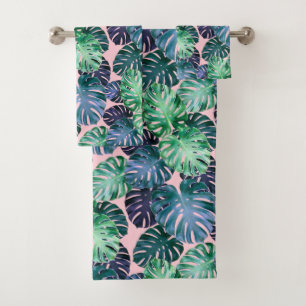 Tropical Monstera Leaves   Bath Towel Set