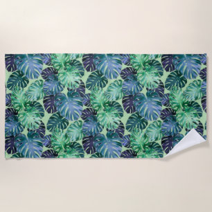 Tropical Monstera Leaves  Beach Towel