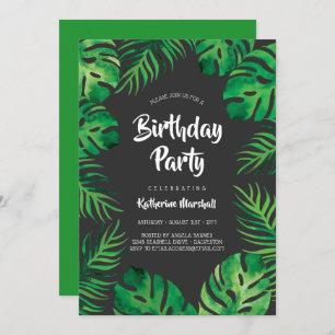 Tropical Monstera Leaves Birthday Party 2 Invitation