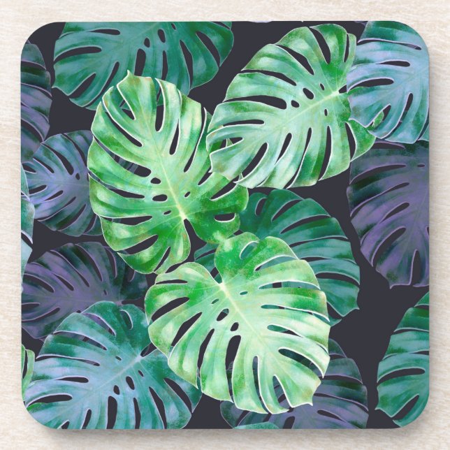 Tropical Monstera Leaves Coaster (Front)