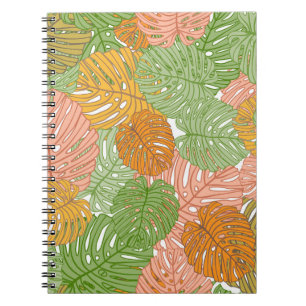Tropical monstera leaves, colourful seamless patte notebook