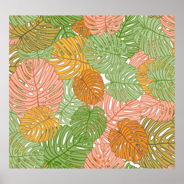 Tropical monstera leaves, colourful seamless patte poster (Front)