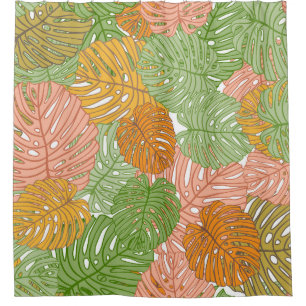 Tropical monstera leaves, colourful seamless patte shower curtain