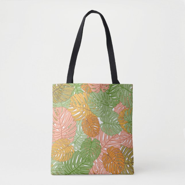 Tropical monstera leaves, colourful seamless patte tote bag (Front)