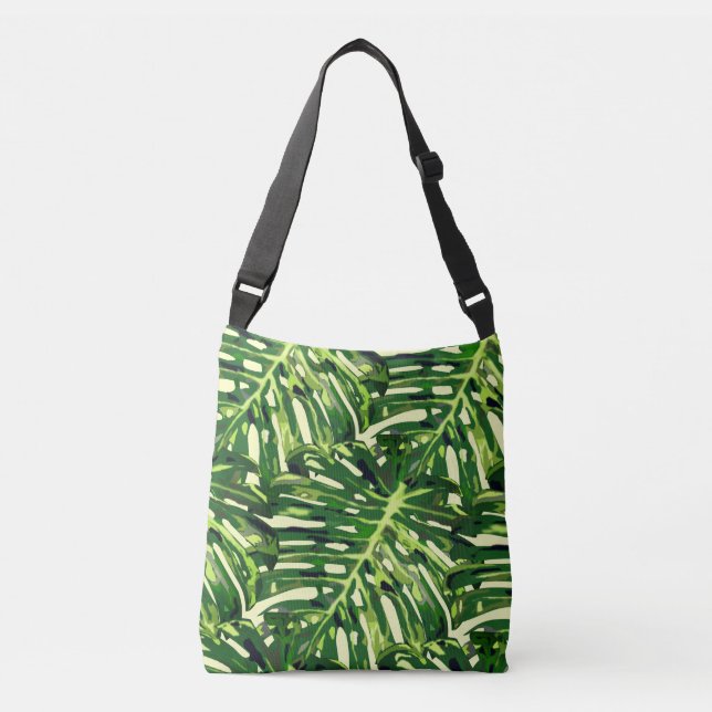 Tropical Monstera Leaves Crossbody Bag (Front)