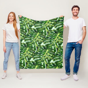Tropical Monstera Leaves - Exotic Vacation Fleece Blanket