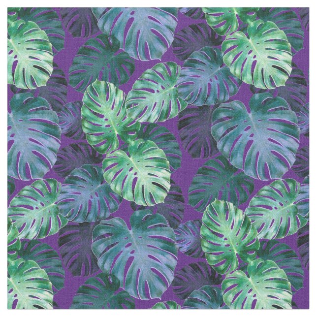 Tropical Monstera Leaves Fabric (Close Up)