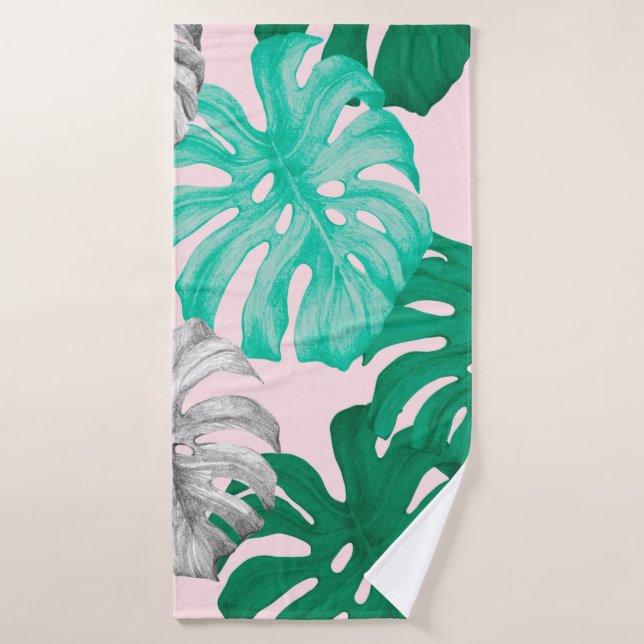 Tropical monstera leaves hand drawn illustration p bath towel (Bath Towel)