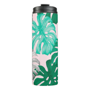 Tropical monstera leaves hand drawn illustration p thermal tumbler