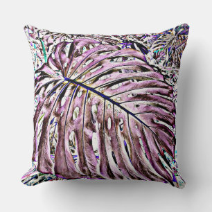 Tropical Monstera Leaves in Purple Cushion