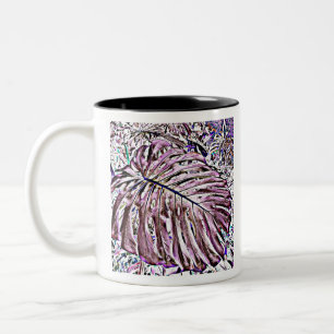 Tropical Monstera Leaves in Purple Two-Tone Coffee Mug