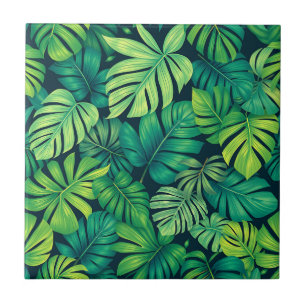 Tropical Monstera Leaves Jungle Pattern Ceramic Tile