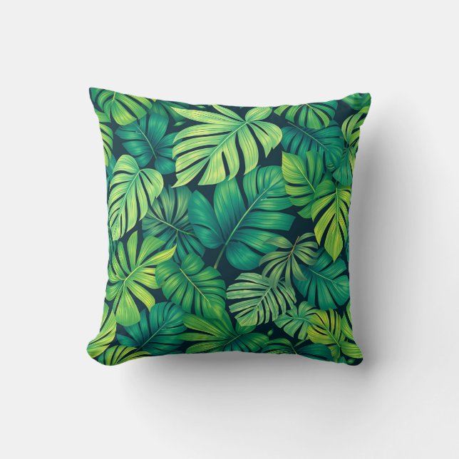 Tropical Monstera Leaves Jungle Pattern Cushion (Front)