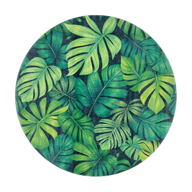 Tropical Monstera Leaves Jungle Pattern Cutting Board (Front)