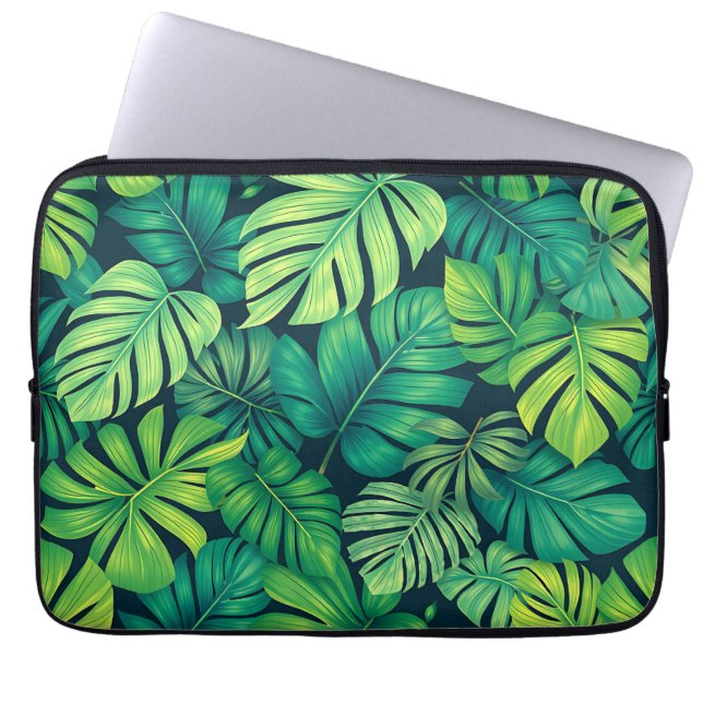 Tropical Monstera Leaves Jungle Pattern Laptop Sleeve (Front)
