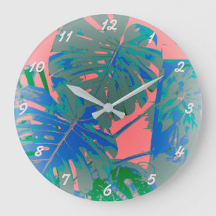 Tropical Monstera Leaves Large Clock