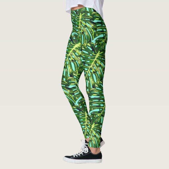Tropical Monstera Leaves Leggings (Left)