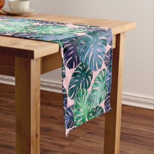 Tropical Monstera Leaves Long Table Runner