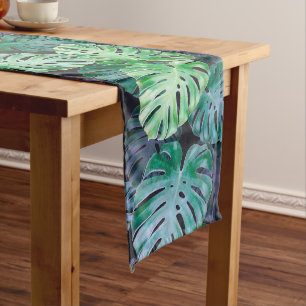 Tropical Monstera Leaves Long Table Runner