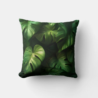 Tropical Monstera Leaves - Luxury Green Design Cushion