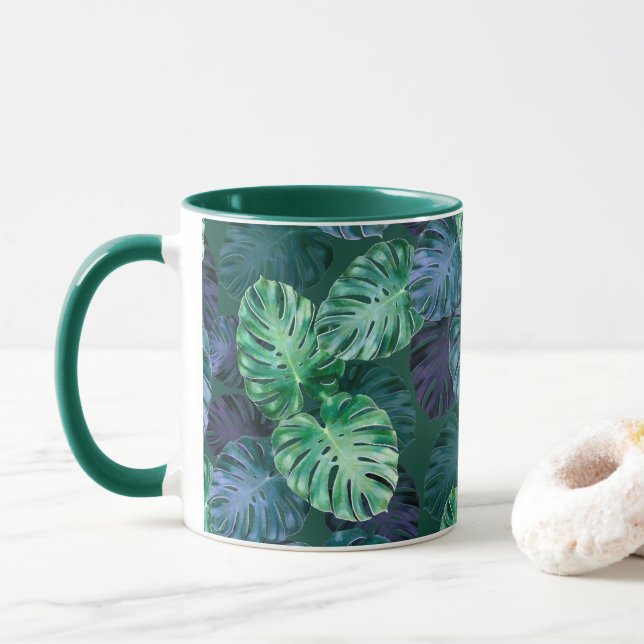 Tropical Monstera Leaves Mug (With Donut)