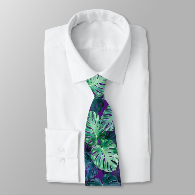 Tropical Monstera Leaves  Neck Tie (Tied)