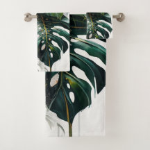 Tropical Monstera Leaves Pattern Bath Towel