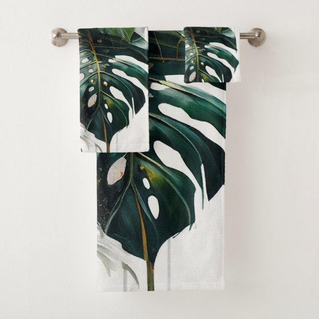 Tropical Monstera Leaves Pattern Bath Towel (Insitu)