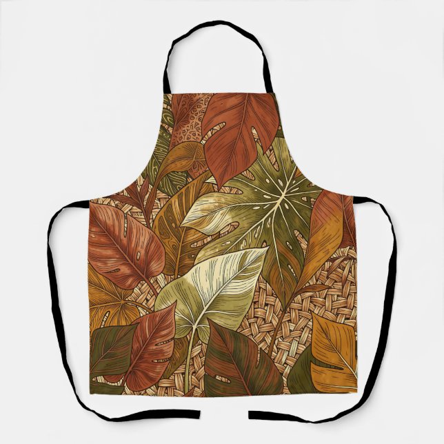  Tropical Monstera Leaves Rust Green Botanical Apron (Front)