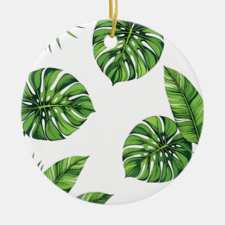 Tropical Monstera Leaves Seamless Pattern Green Ceramic Ornament