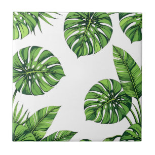 Tropical Monstera Leaves Seamless Pattern Green Ceramic Tile