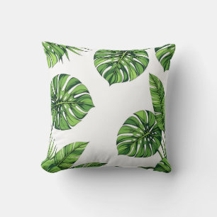 Tropical Monstera Leaves Seamless Pattern Green Cushion