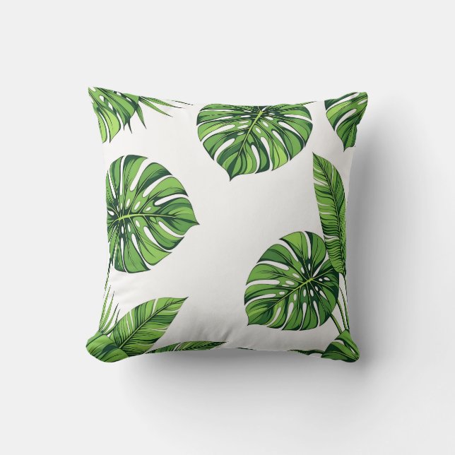 Tropical Monstera Leaves Seamless Pattern Green Cushion (Front)