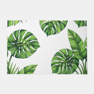 Tropical Monstera Leaves Seamless Pattern Green Doormat