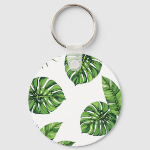 Tropical Monstera Leaves Seamless Pattern Green Key Ring
