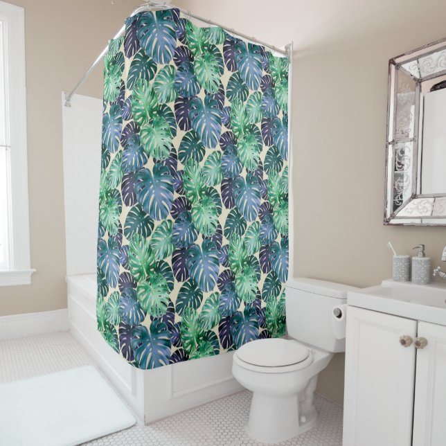 Tropical Monstera Leaves  Shower Curtain (In Situ)