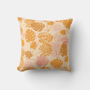 Tropical monstera leaves. silhouette drawing Seaml Cushion