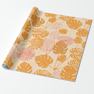Tropical monstera leaves. silhouette drawing Seaml Wrapping Paper