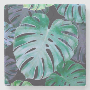 Tropical Monstera Leaves Stone Coaster
