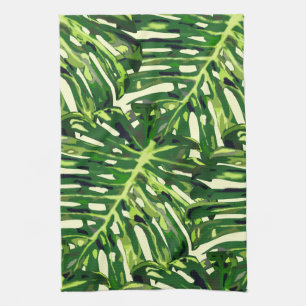 Tropical Monstera Leaves Tea Towel