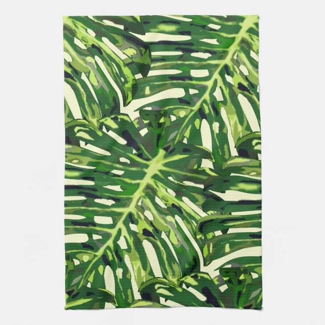 Tropical Monstera Leaves Tea Towel (Vertical)