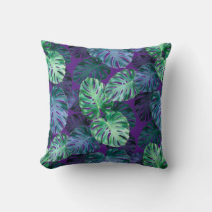 Tropical Monstera Leaves Throw Pillow
