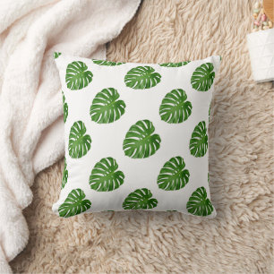 Tropical Monstera Leaves Throw Pillow