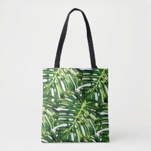Tropical Monstera Leaves Tote Bag