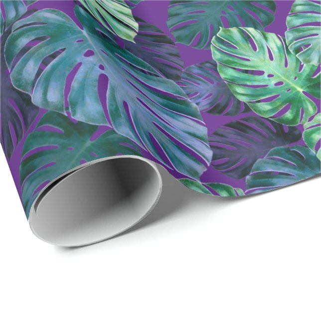 Tropical Monstera Leaves Wrapping Paper (Roll Corner)