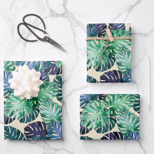 Tropical Monstera Leaves  Wrapping Paper Sheets (Front)